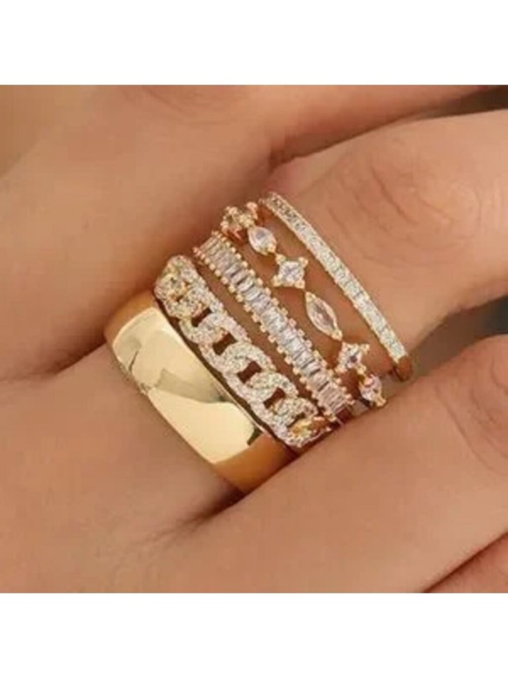 Gold 14k Gold Plated 4pc Cubic Zirconia Ring Set - Picture 1 of 3